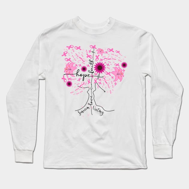 Breast Cancer Awareness Pink Ribbon Tree Long Sleeve T-Shirt by DANPUBLIC